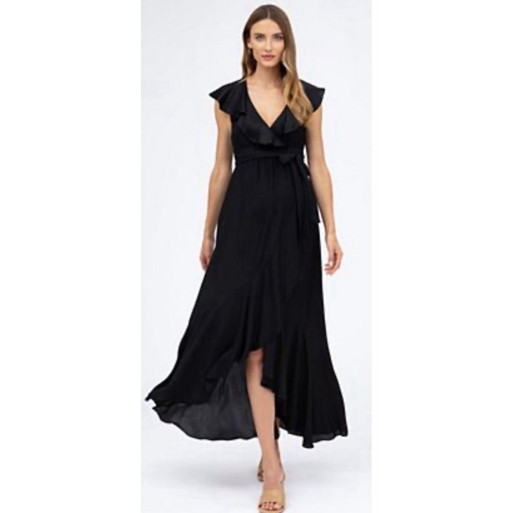 Pietro Brunelli Maternity Ruffle Faux-Wrap Satin Dress black Size Small